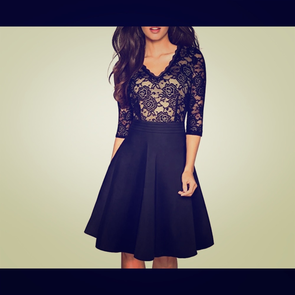 Homeyee Lace Patchwork Flare Party Dress